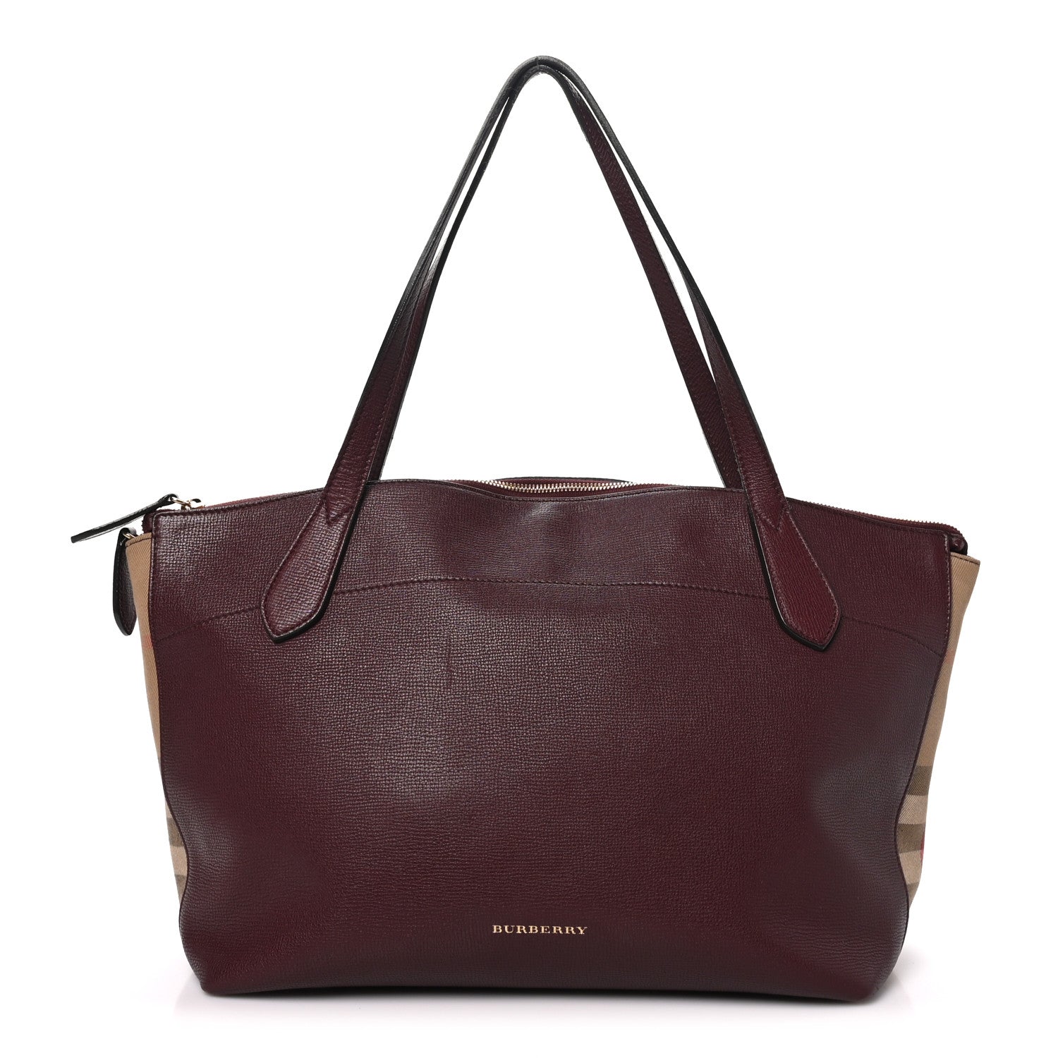 Burberry Derby Calfskin House Check Medium Welburn Tote Mahogany Red 1 of 12
