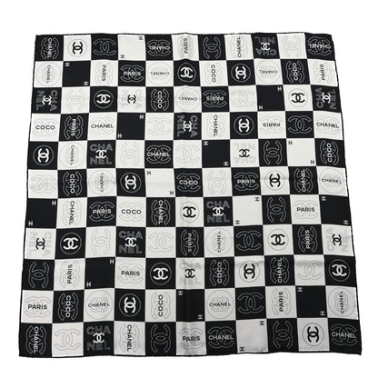 Chanel Silk CC Coco Checkered Square Scarf Black Ecru 1 of 3