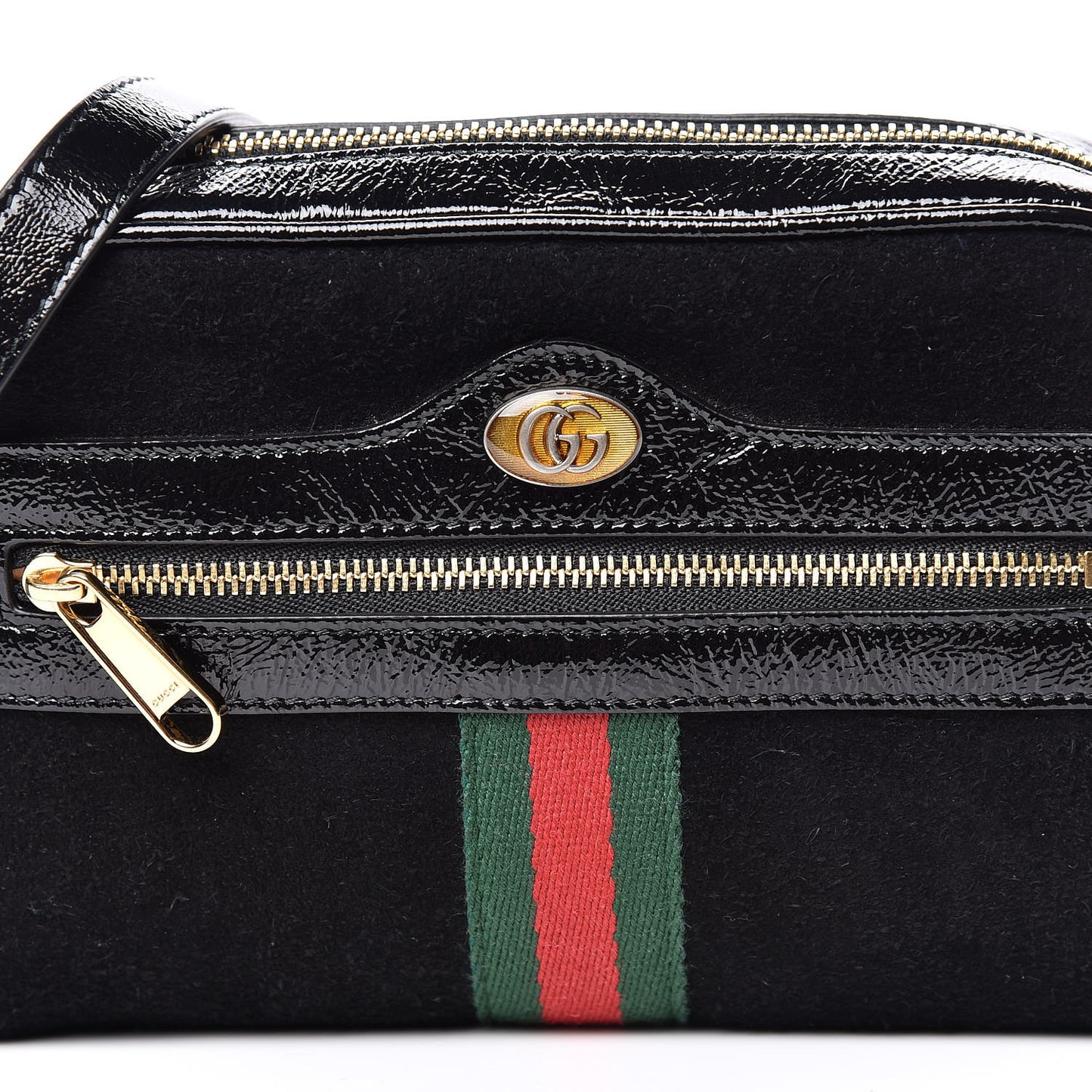 Suede Patent Web Mini Ophidia Shoulder Bag Black
