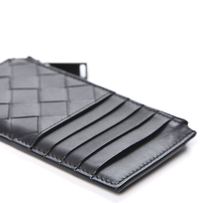 Bottega Veneta Calfskin Intrecciato Zip Card Holder Black 6 of 8