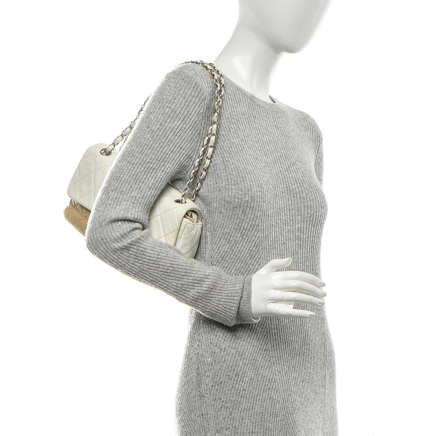 Chanel Lambskin Quilted Medium Flap Beige White 2 of 9