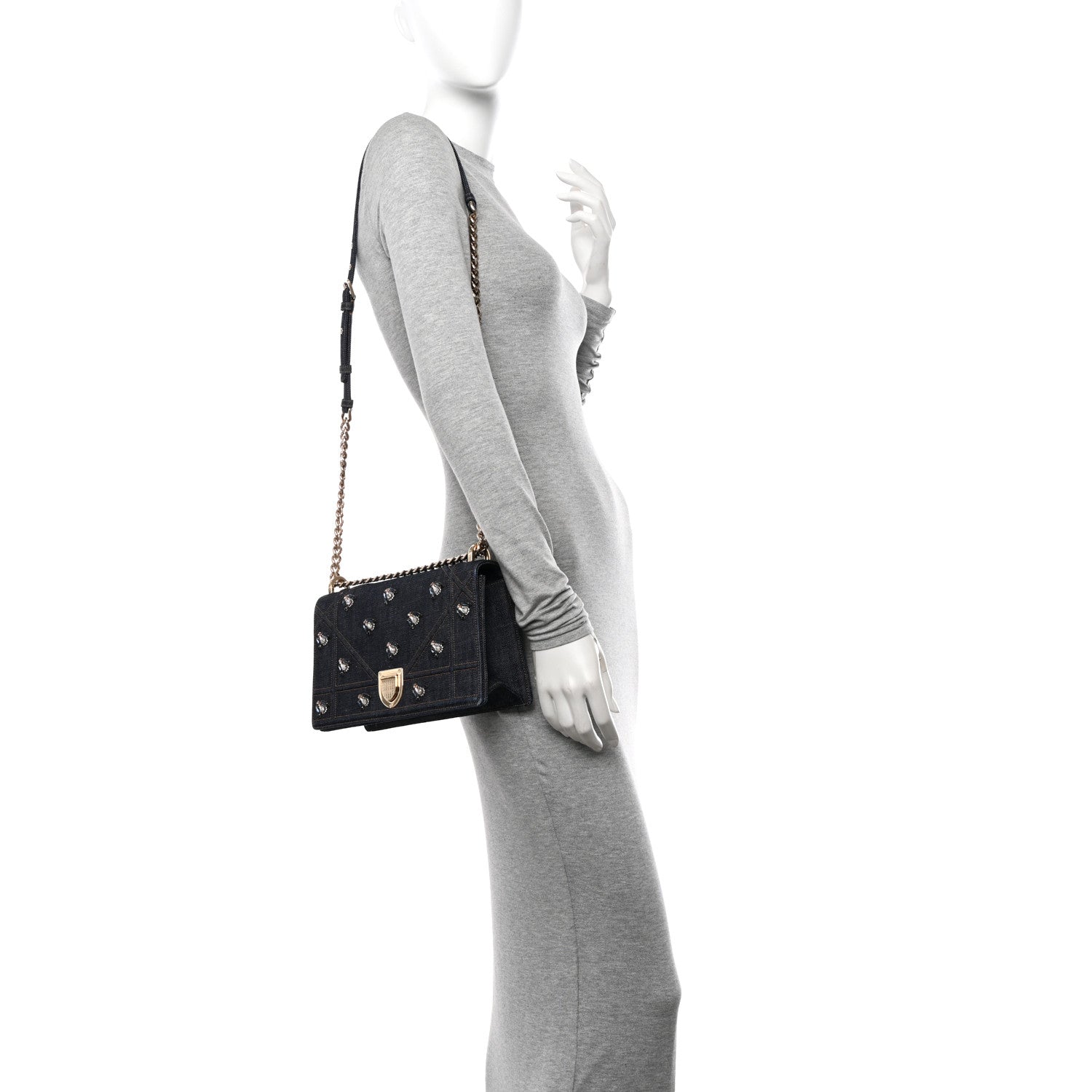 Christian Dior Denim Crystal Medium Diorama Flap Bag Blue 3 of 10