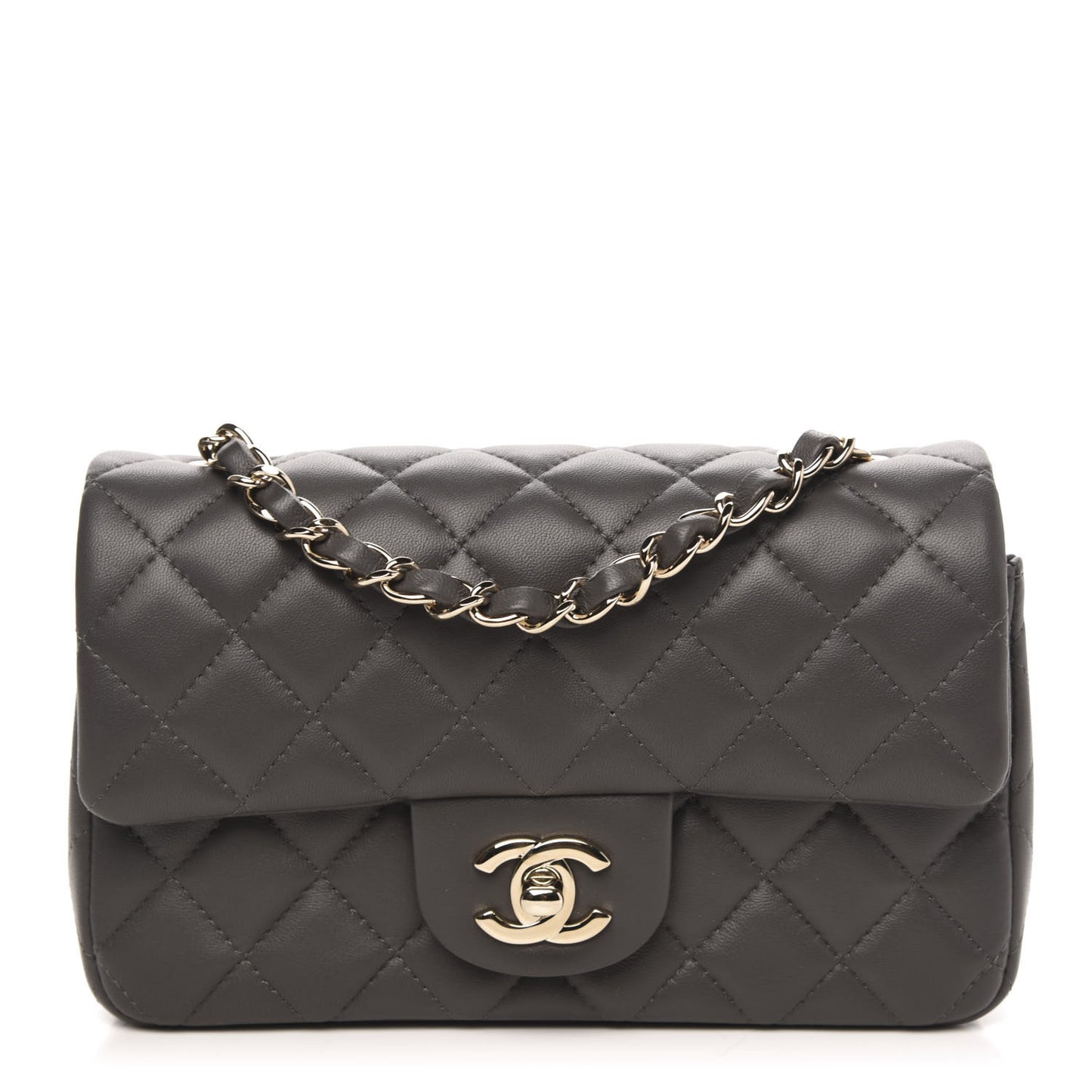 Lambskin Quilted Mini Rectangular Flap Grey