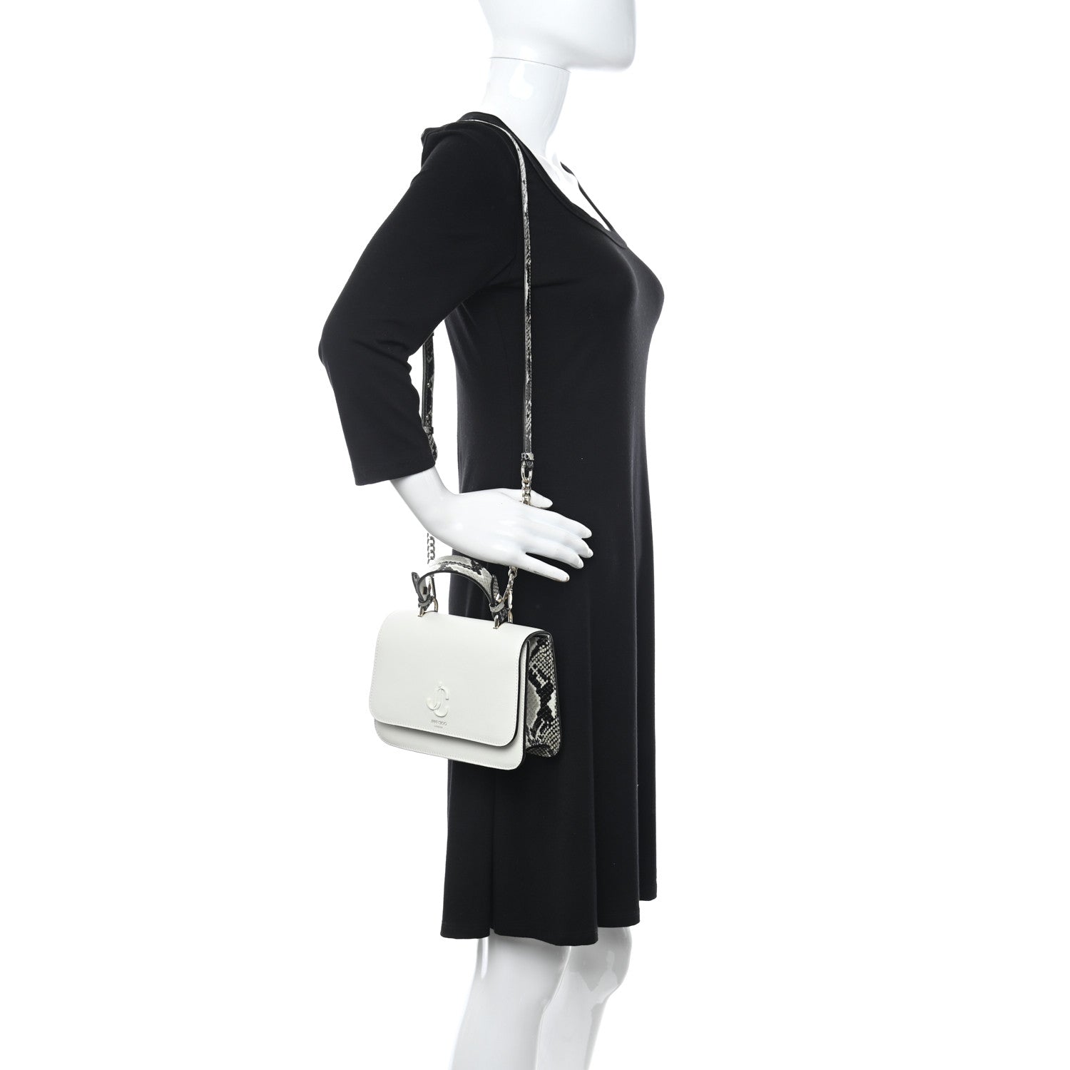 Jimmy Choo Calfskin Snakeskin Embossed Bag White 2 of 10