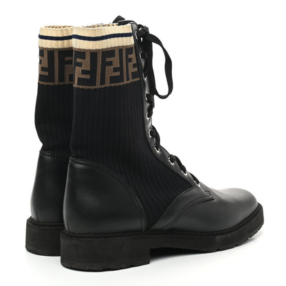 Fendi Calfskin Stretch Fabric Rockoko Biker Boots 41 Tobacco Black Marino 4 of 10