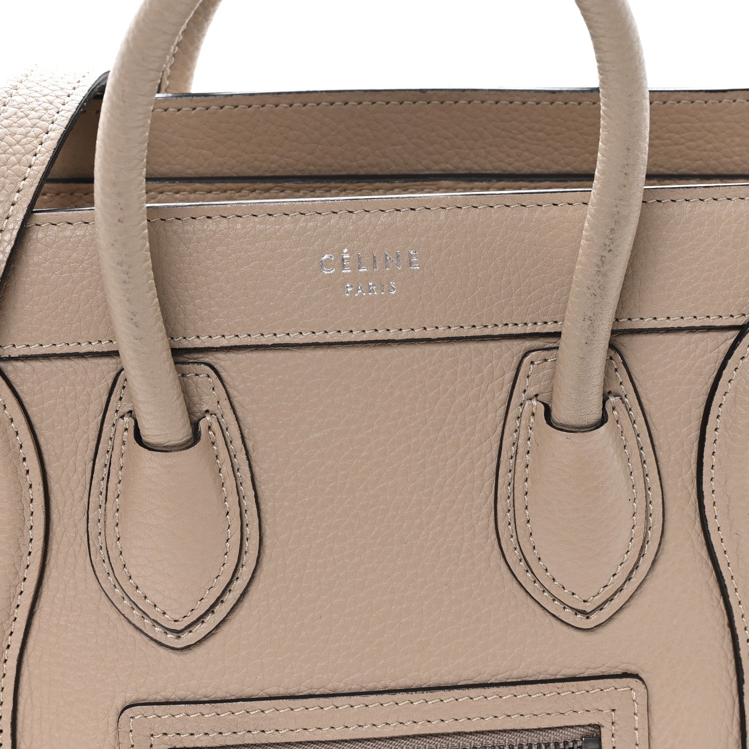 Celine Drummed Calfskin Nano Luggage Dune 8 of 11