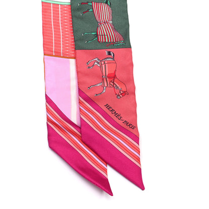 Hermes Silk Couvertures Nouvelles Twilly Fuchsia Vert Corail 2 of 4