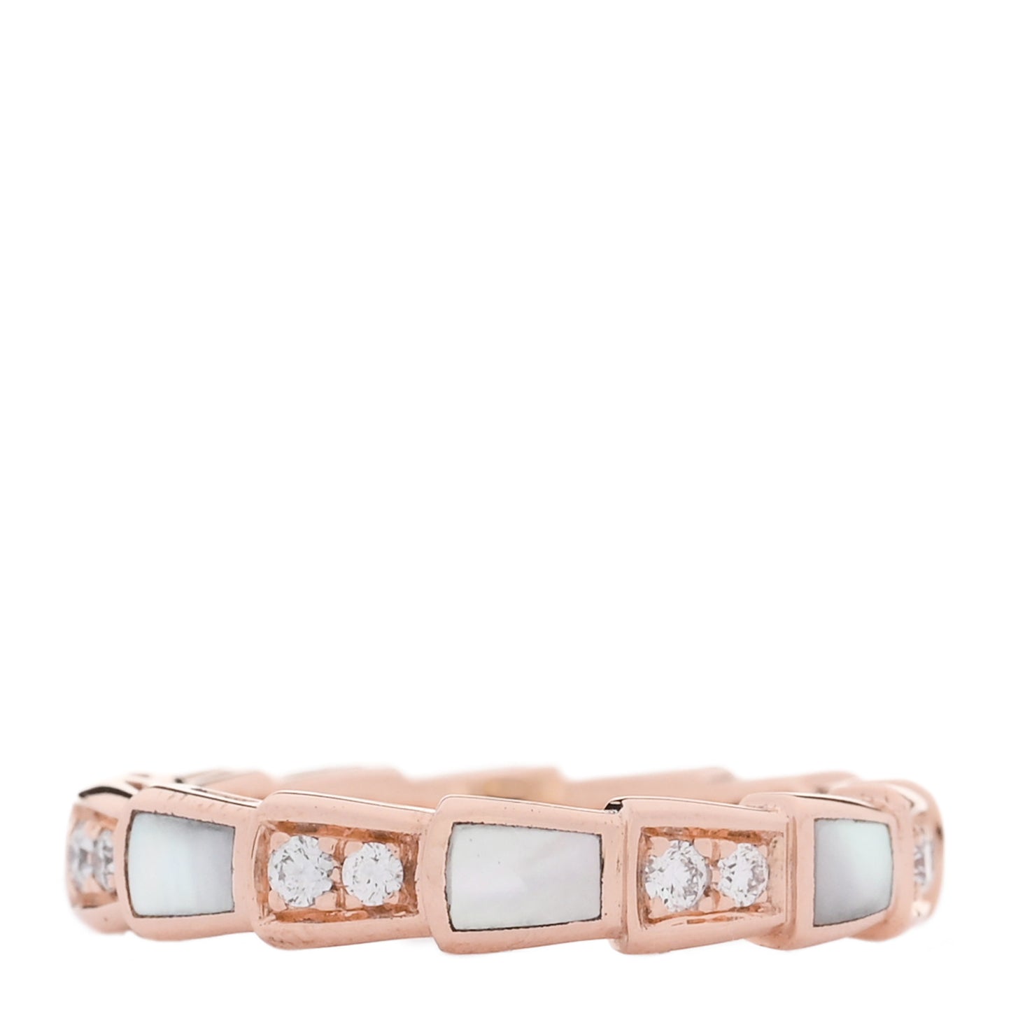 18K Rose Gold Diamond Mother of Pearl 4mm Serpenti Viper Band Ring 52 6