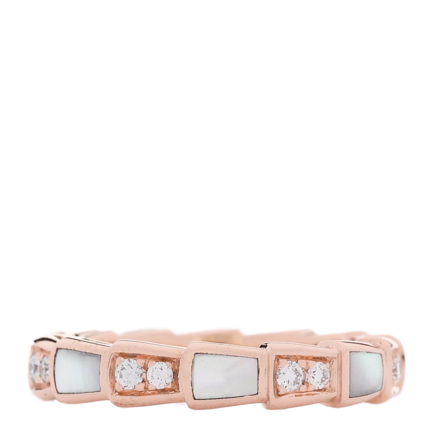 Bulgari 18K Rose Gold Diamond Mother of Pearl 4mm Serpenti Viper Band Ring 52 6 1 of 7