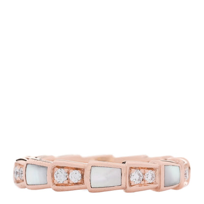 Bulgari 18K Rose Gold Diamond Mother of Pearl 4mm Serpenti Viper Band Ring 52 6 1 of 7