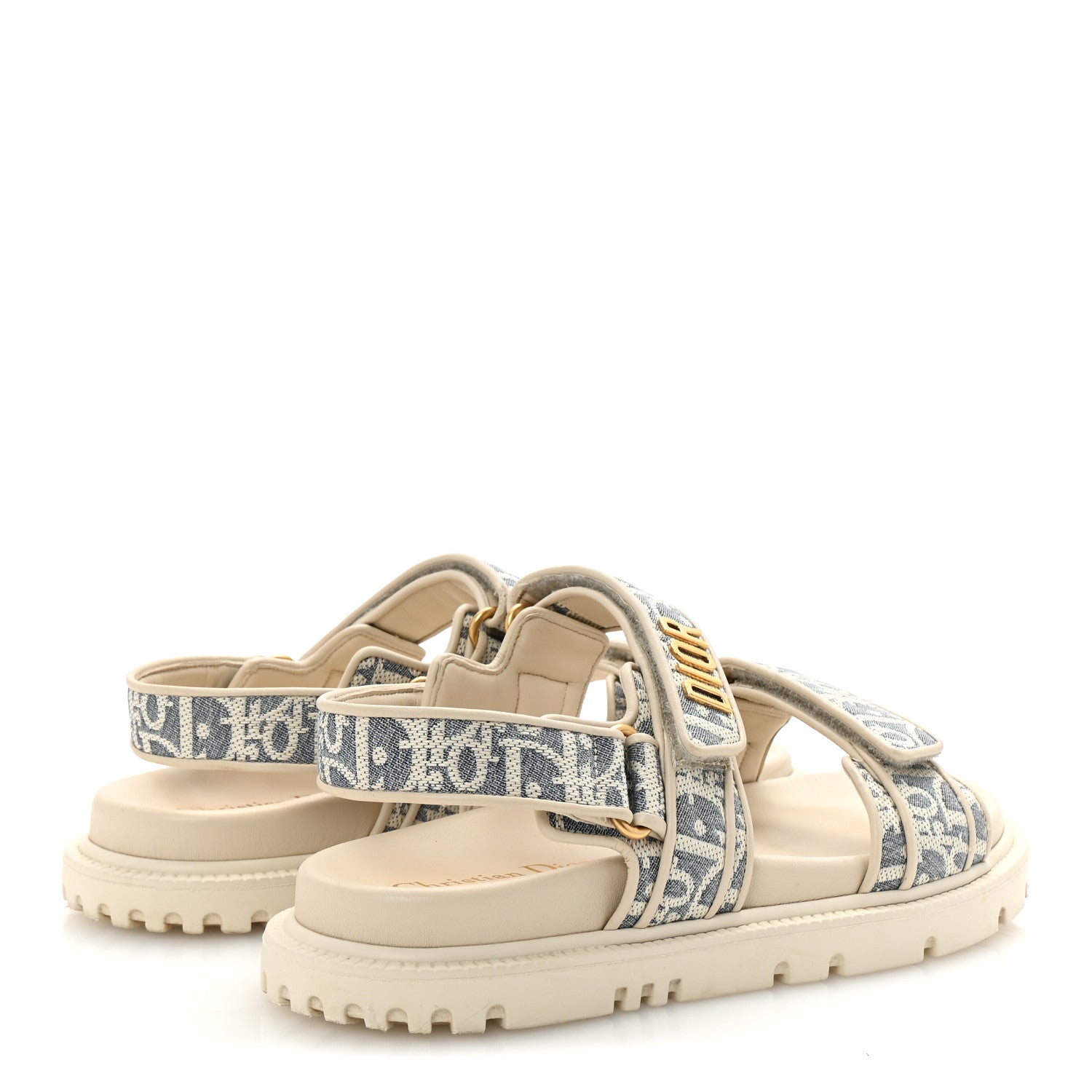 Christian Dior Oblique Raffia Chambray Jacquard Dioract Sandals 37.5 Blue Ecru 5 of 9