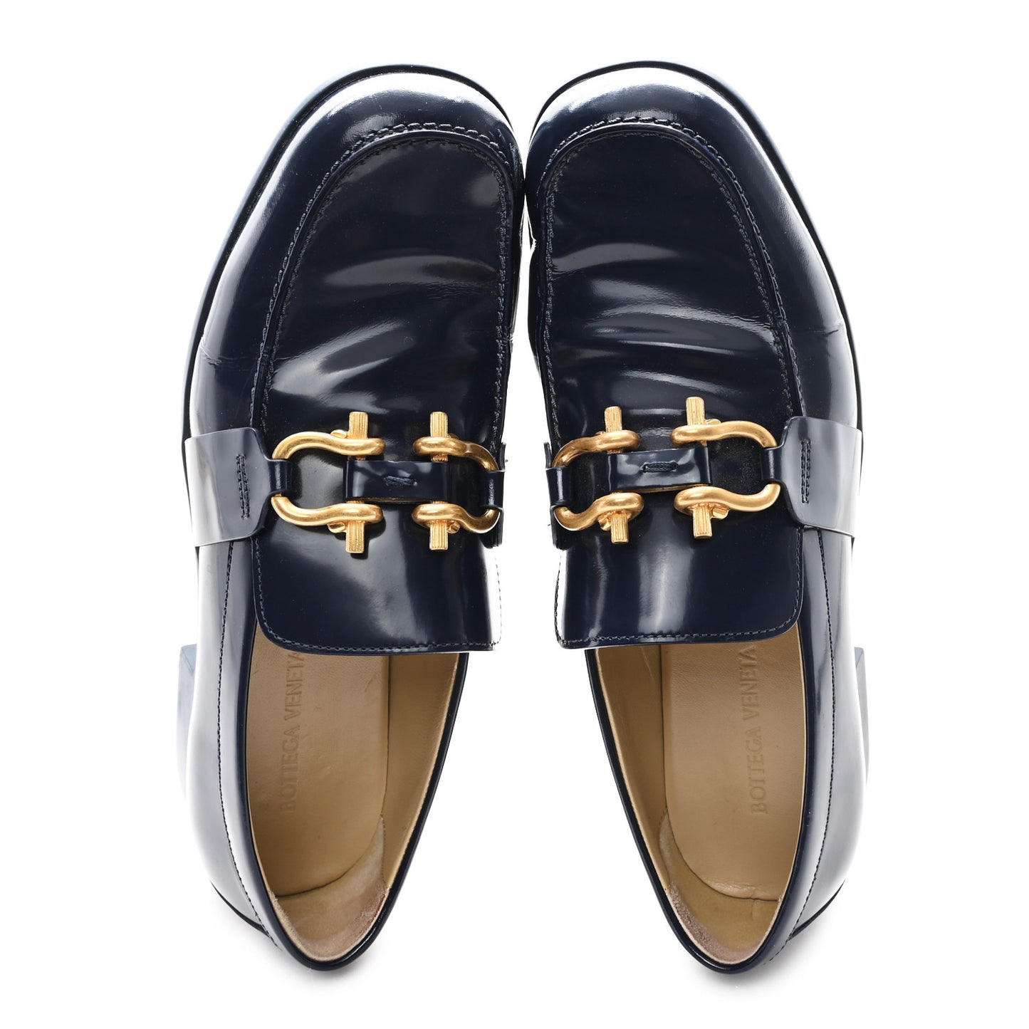 Glossy Calfskin Monsieur Loafers 40.5 Navy Blue