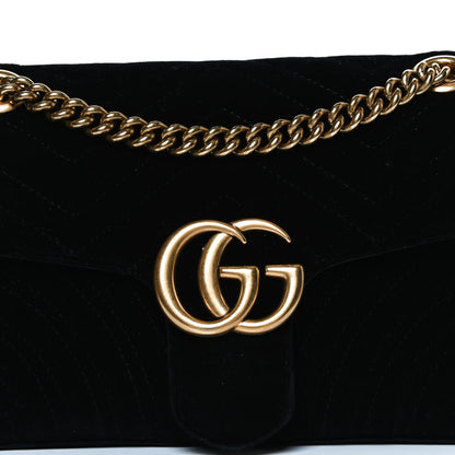Gucci Velvet Matelasse Medium GG Marmont Shoulder Bag Black 9 of 13