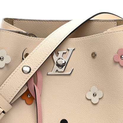 Louis Vuitton Calfskin Flowers Lockme Bucket Creme 7 of 10