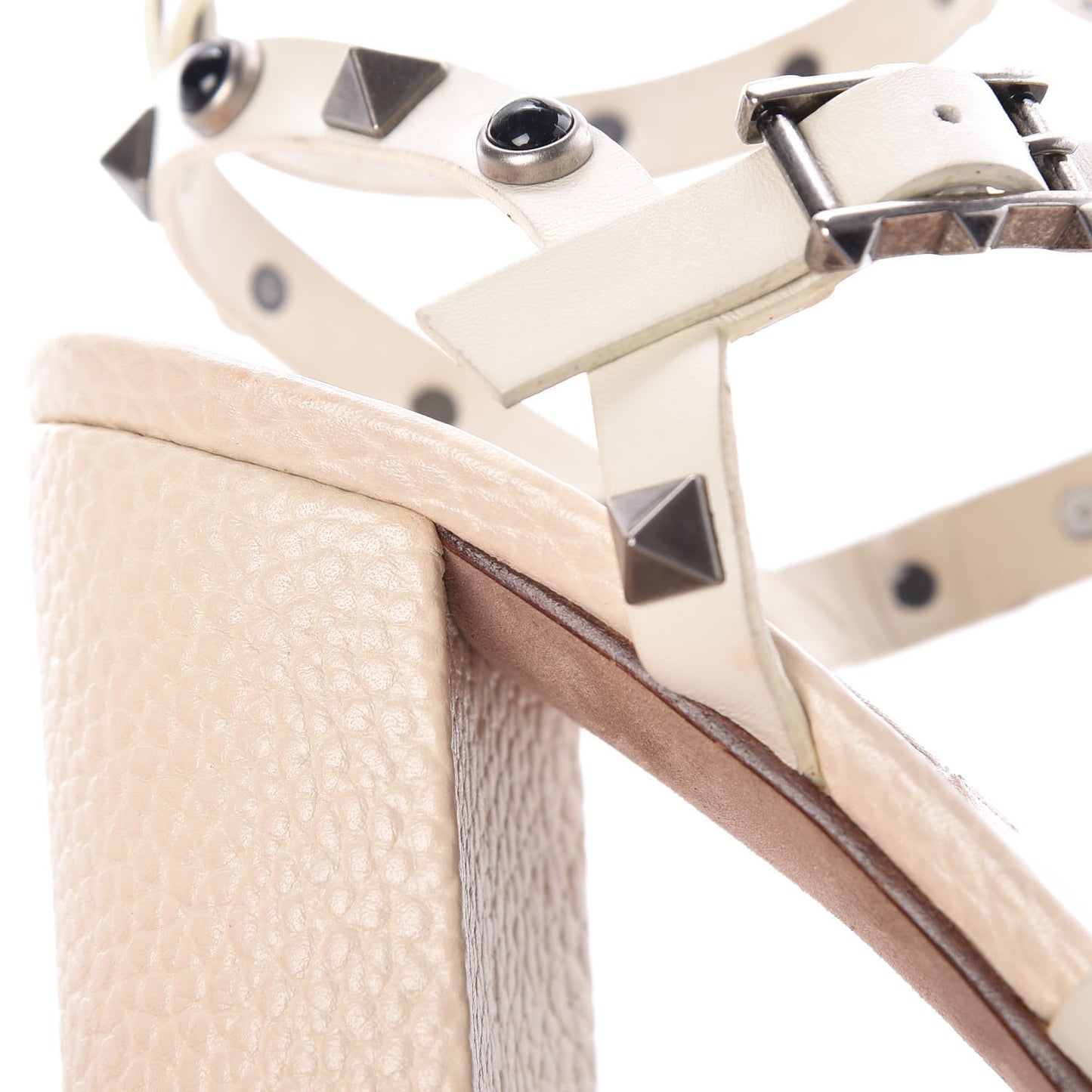 Calfskin Onyx Rockstud Rolling 90mm City Sandals 35 Ivory