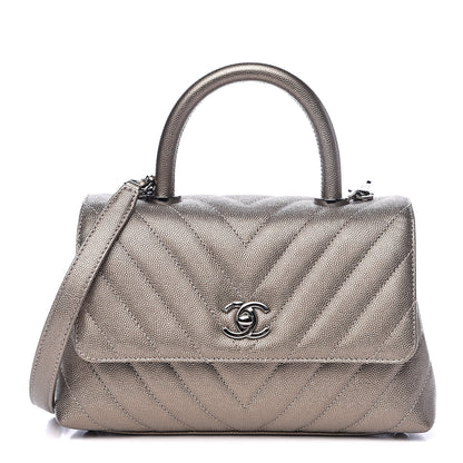 Chanel Metallic Caviar Chevron Quilted Mini Coco Handle Flap Light Gold 1 of 11