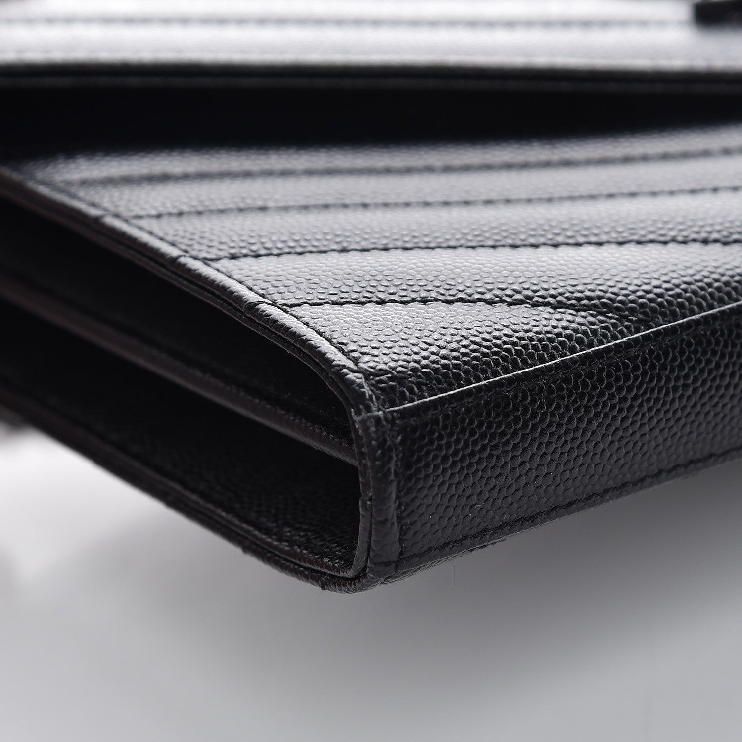 Saint Laurent Grain De Poudre Matelasse Chevron Monogram Chain Wallet Black 8 of 9