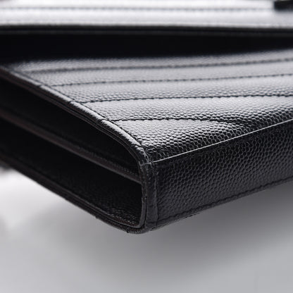 Saint Laurent Grain De Poudre Matelasse Chevron Monogram Chain Wallet Black 8 of 9