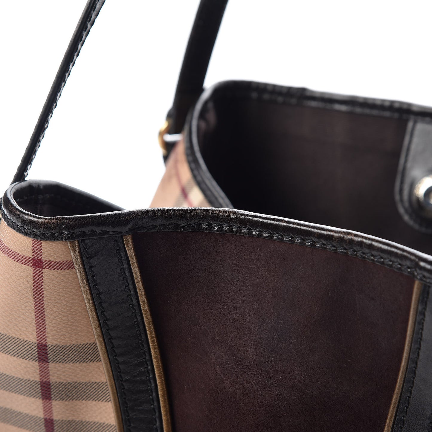 Suede Haymarket Check Colorblock Small Canterbury Tote Dark Brown