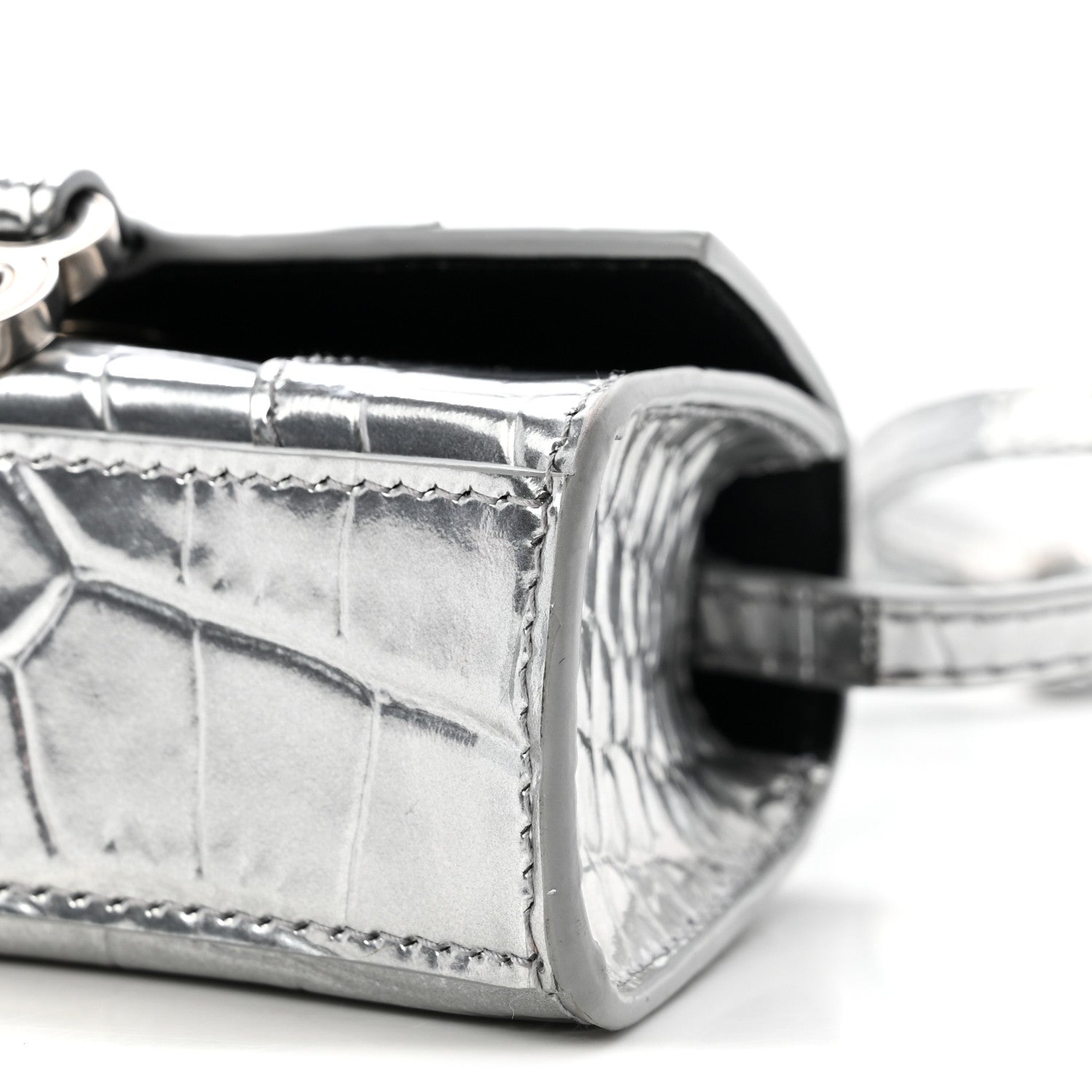 Balenciaga Metallic Calfskin Crocodile Embossed Hourglass Top Handle Bag Mini Silver 9 of 9