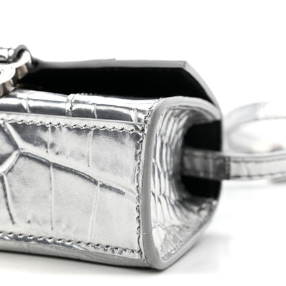 Balenciaga Metallic Calfskin Crocodile Embossed Hourglass Top Handle Bag Mini Silver 9 of 9