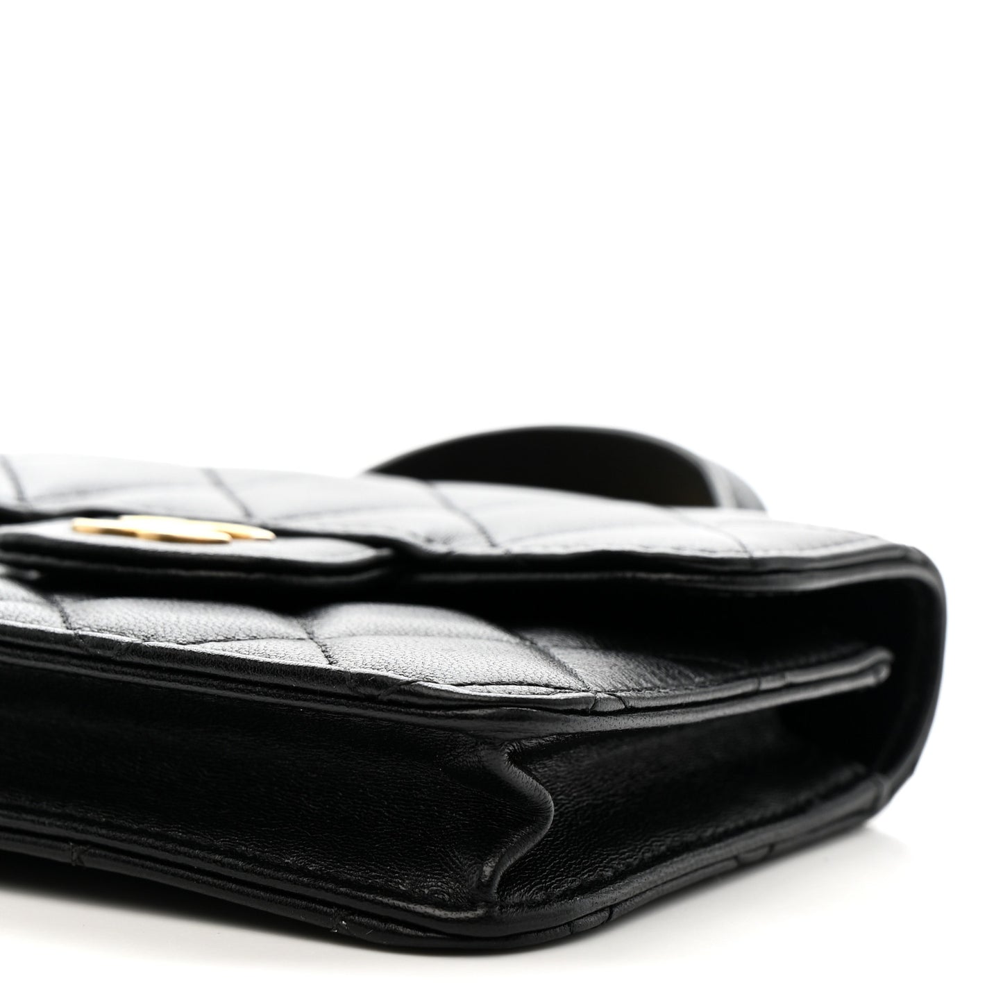 Lambskin Quilted Top Handle Flap Coin Purse With Chain Black