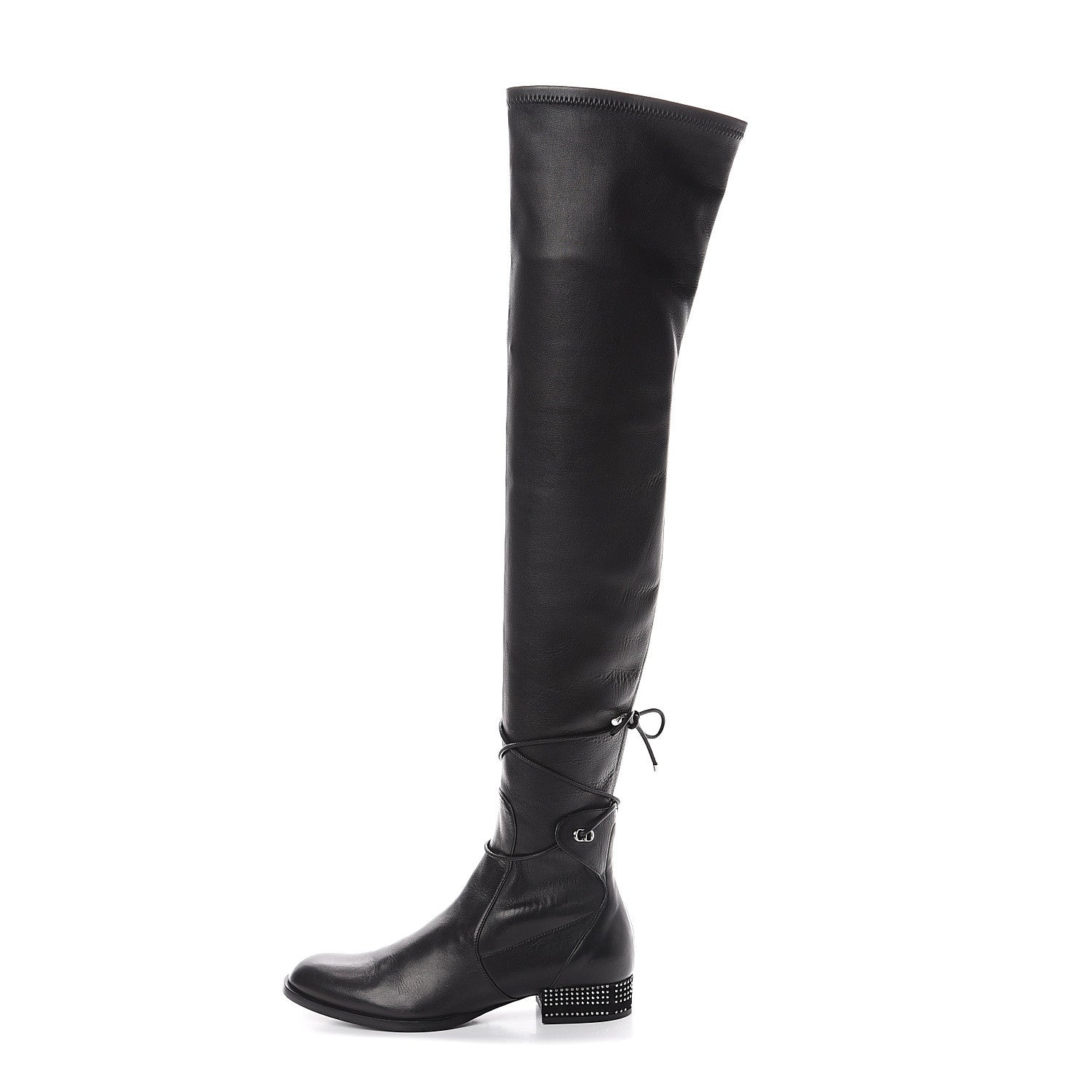 Christian Dior Nappa Studded Stellar Over The Knee Boots 36 Black 1 of 6