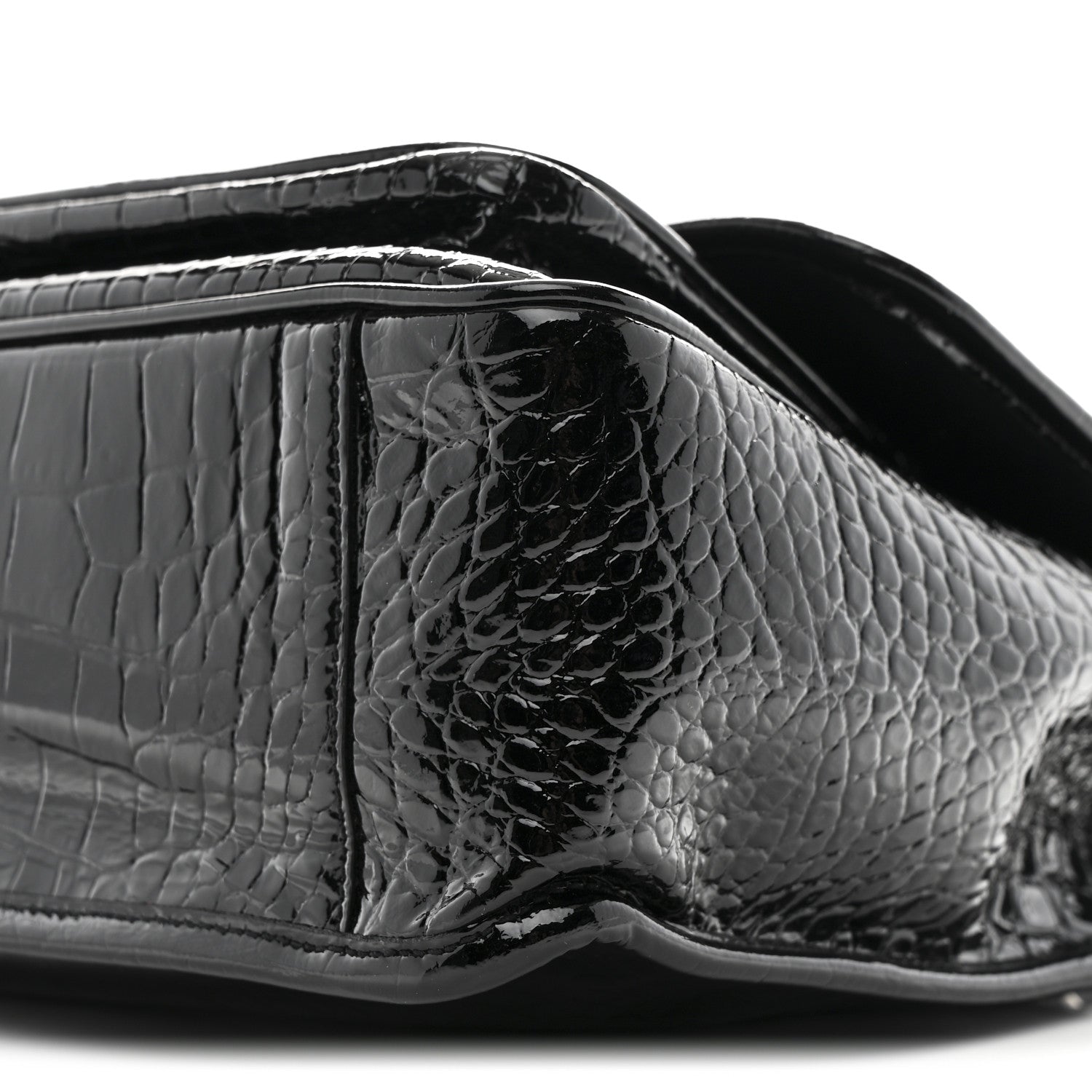 Saint Laurent Patent Crocodile Embossed Lambskin Monogram Medium Niki Chain Satchel Black 10 of 10