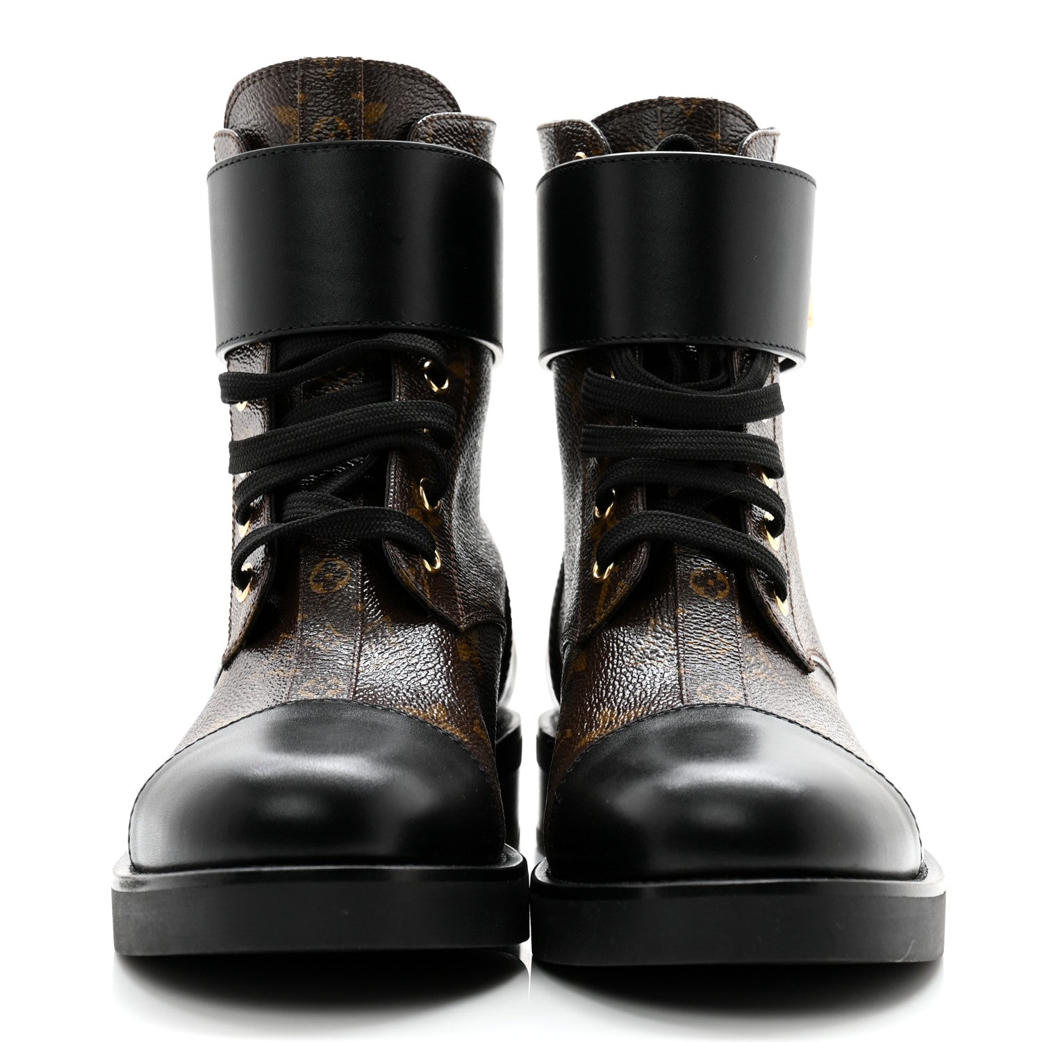 Louis Vuitton Calfskin Monogram Wonderland Flat Ranger Boots 38 Black 2 of 9