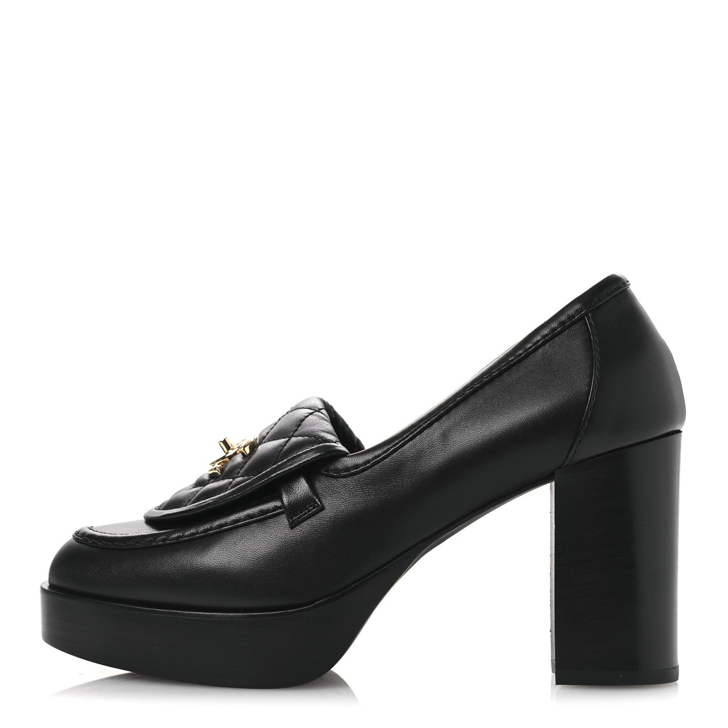 Lambskin Quilted CC Turnlock Platform Moccasins 37 Black