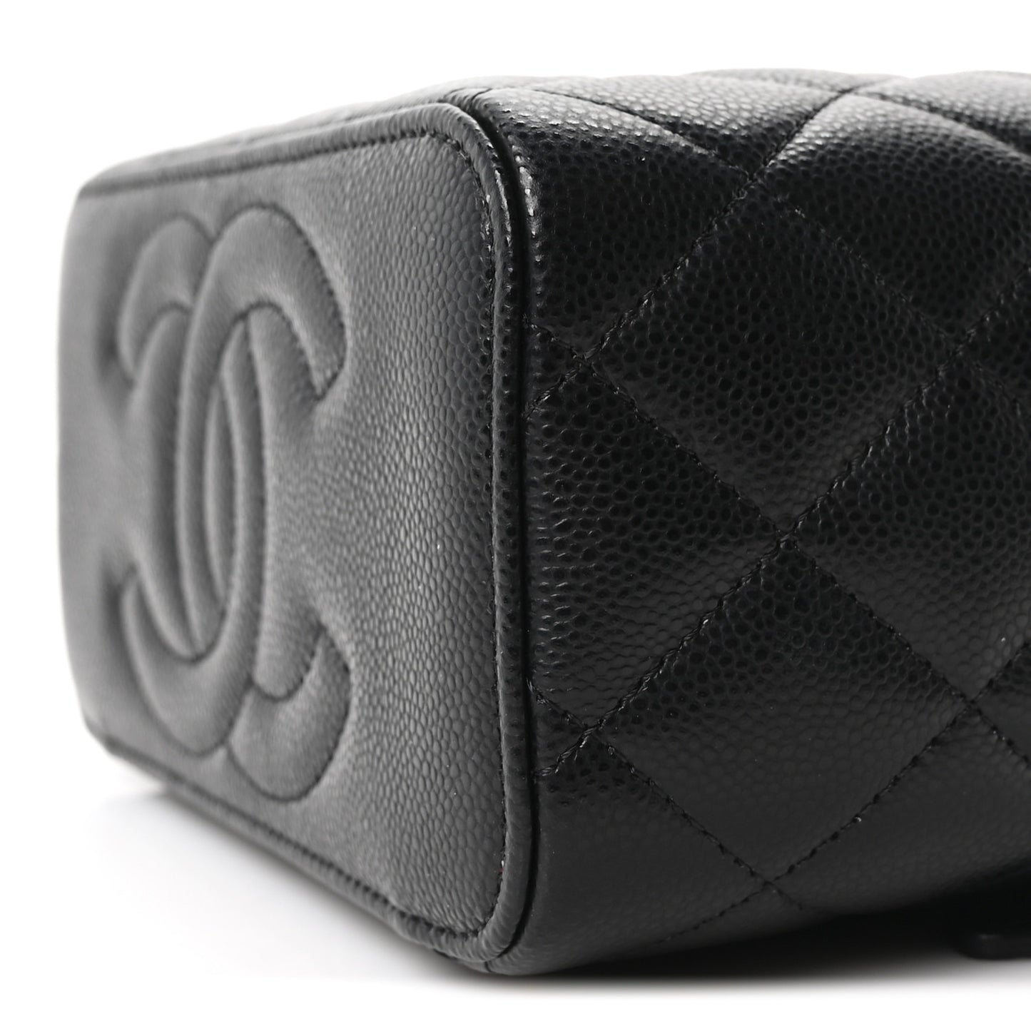 Caviar Quilted Small Vanity Case With Chain Black