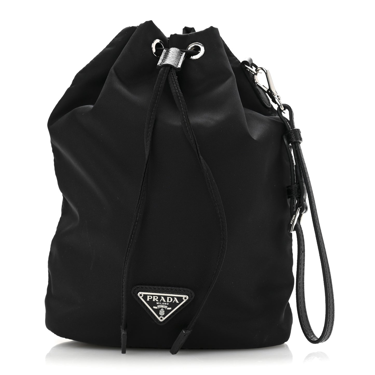 Re-Nylon Saffiano Bucket Wristlet Black
