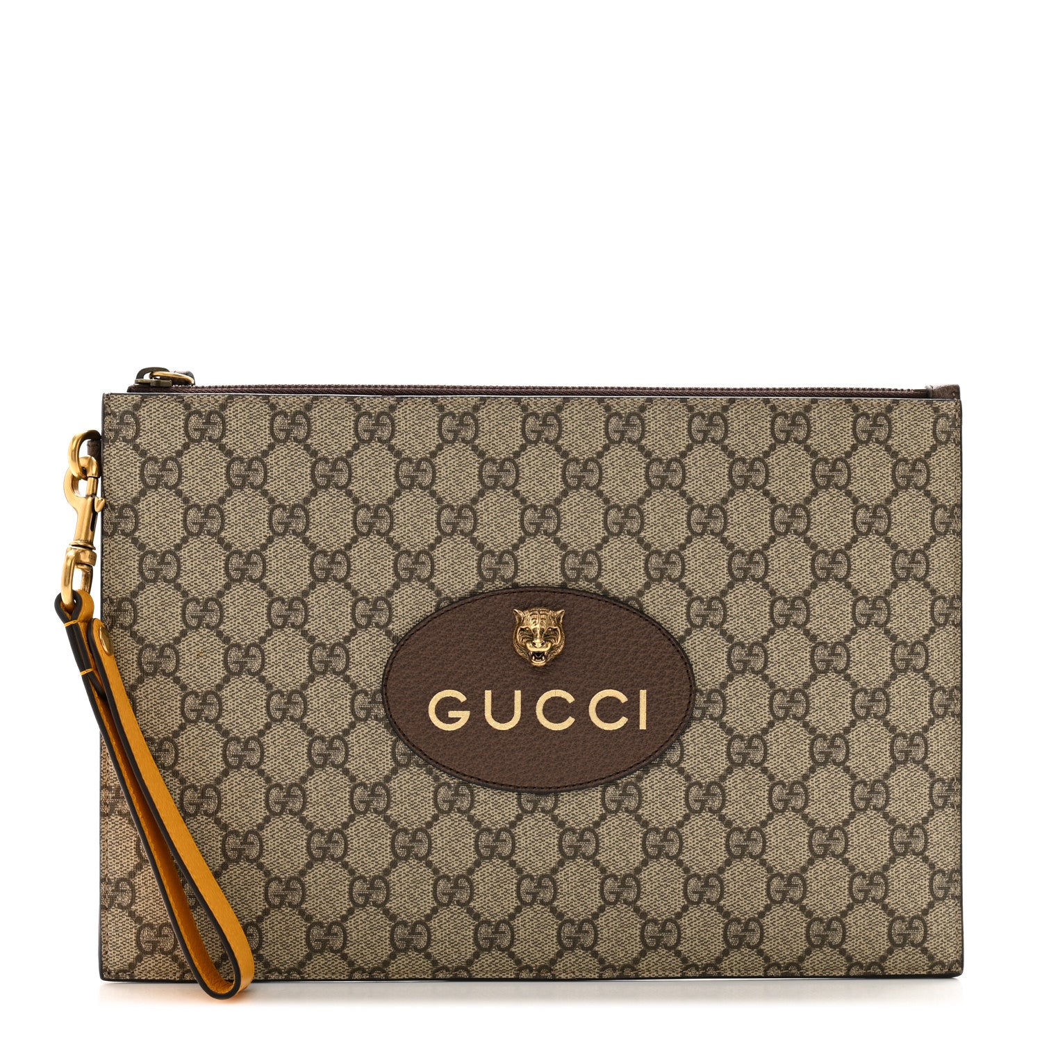 Gucci GG Supreme Monogram Neo Vintage Zip Wristlet Pouch Beige New Acero Crop 1 of 10