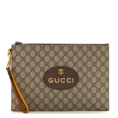 Gucci GG Supreme Monogram Neo Vintage Zip Wristlet Pouch Beige New Acero Crop 1 of 10