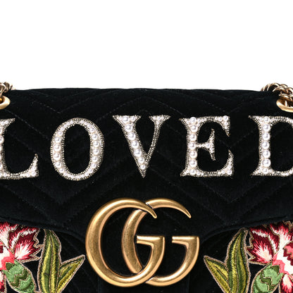 Gucci Velvet Matelasse Loved Embroidered Medium GG Marmont Shoulder Bag Black 14 of 17