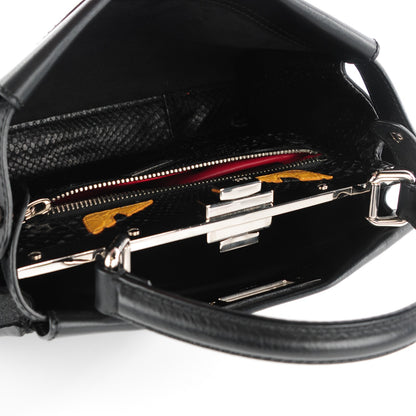 Fendi Vitello Seta Python Crocodile Monster Eyes Medium Peekaboo Iconic Satchel Black Girasole 6 of 8