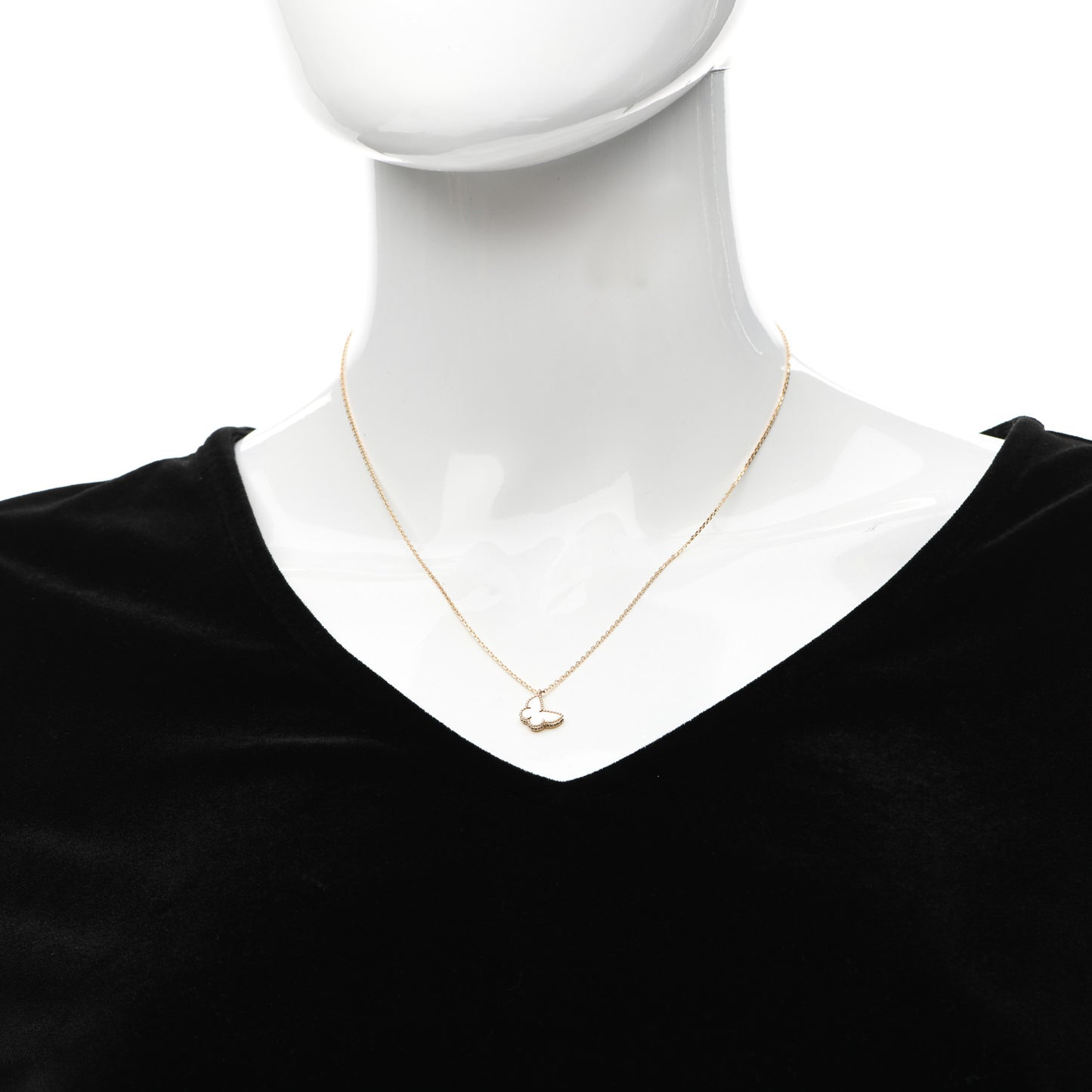 18K Yellow Gold Mother of Pearl Sweet Alhambra Butterfly Pendant Necklace