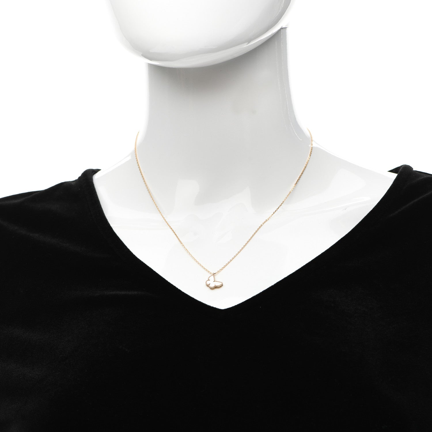 Van Cleef & Arpels 18K Yellow Gold Mother of Pearl Sweet Alhambra Butterfly Pendant Necklace 2 of 6