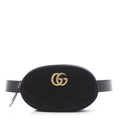 Gucci Velvet Matelasse GG Marmont Belt Bag 75 30 Black 1 of 12