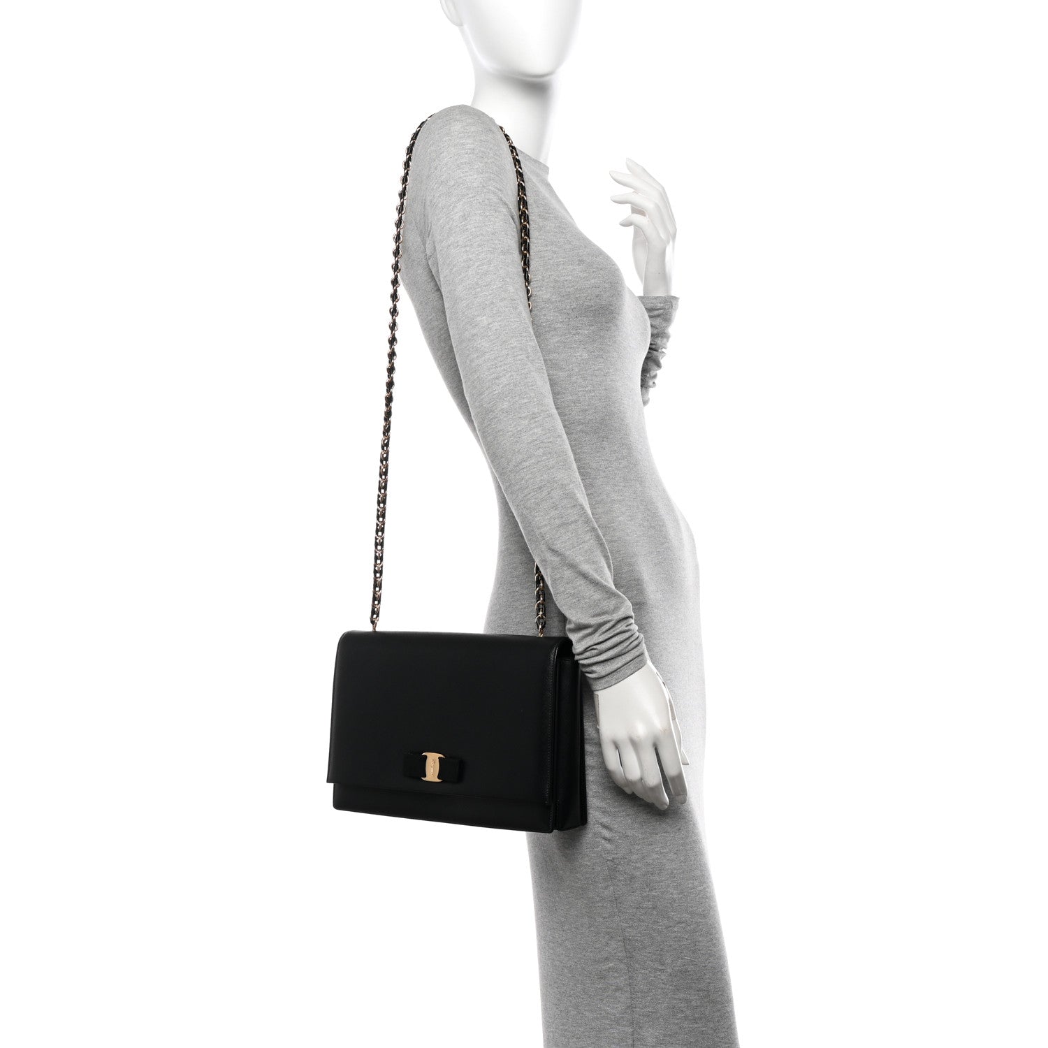 Salvatore Ferragamo Printed Calfskin Ginny Shoulder Bag Black 2 of 11