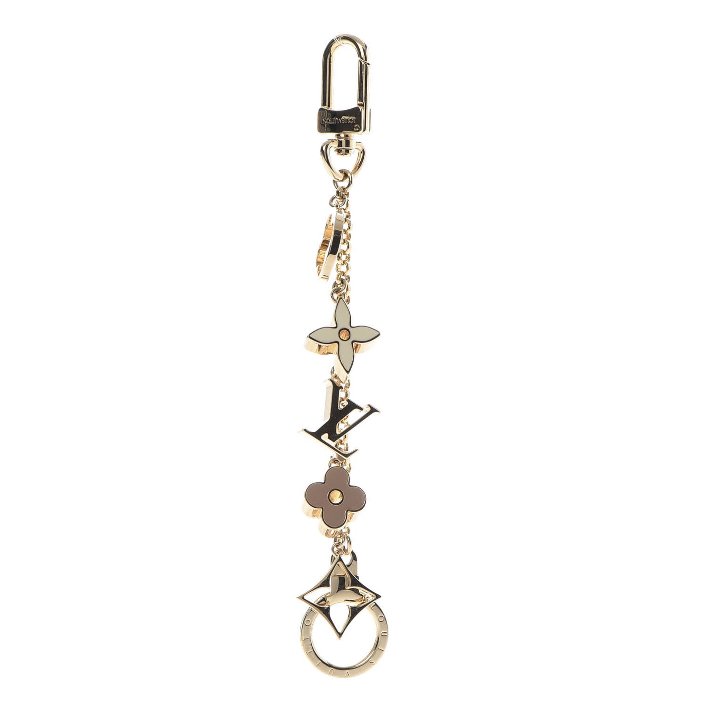 Brass Enamel Fleur De Monogram Bag Charm Chain Gold