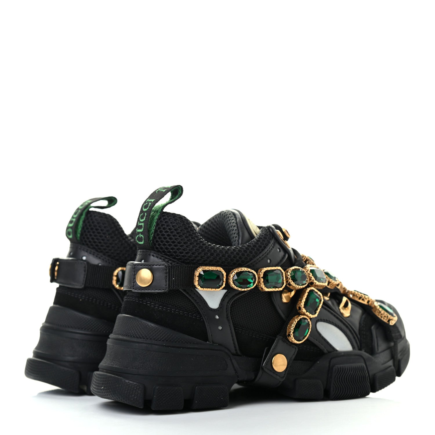 Gucci X SEGA Mesh Suede Calfskin Removable Crystals Womens Flashtrek Sneakers 35 Black Silver 4 of 6
