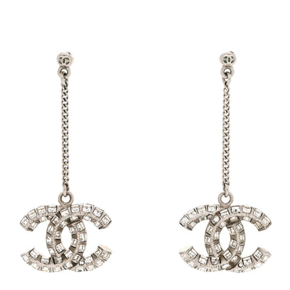 Chanel Baguette Crystal CC Drop Earrings Silver 1 of 4