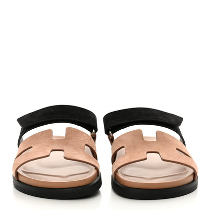 Hermes Suede Goatskin Womens Chypre Sandals 38 Rose Perle Black 2 of 12