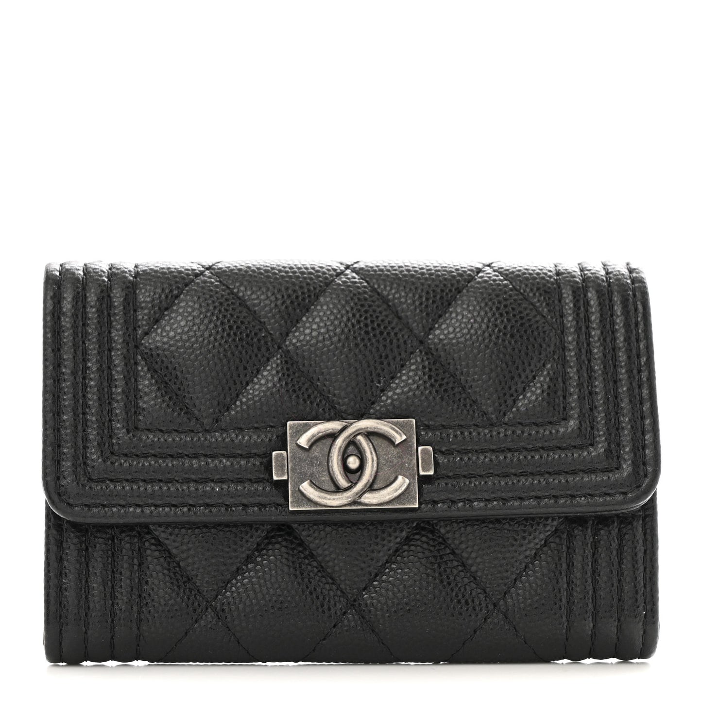 Caviar Quilted Boy Flap Card Holder Black