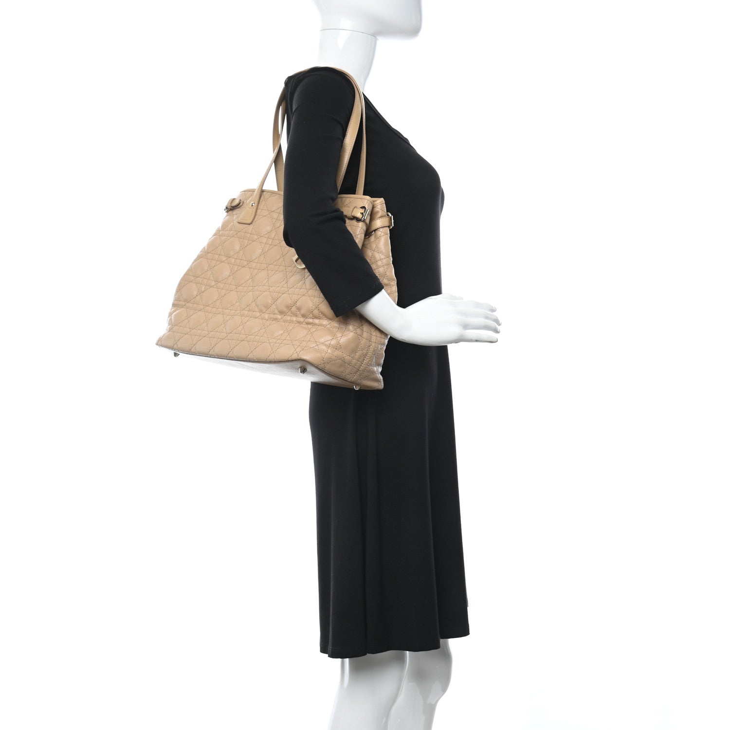 Christian Dior Coated Canvas Cannage Medium Panarea Tote Beige 2 of 12