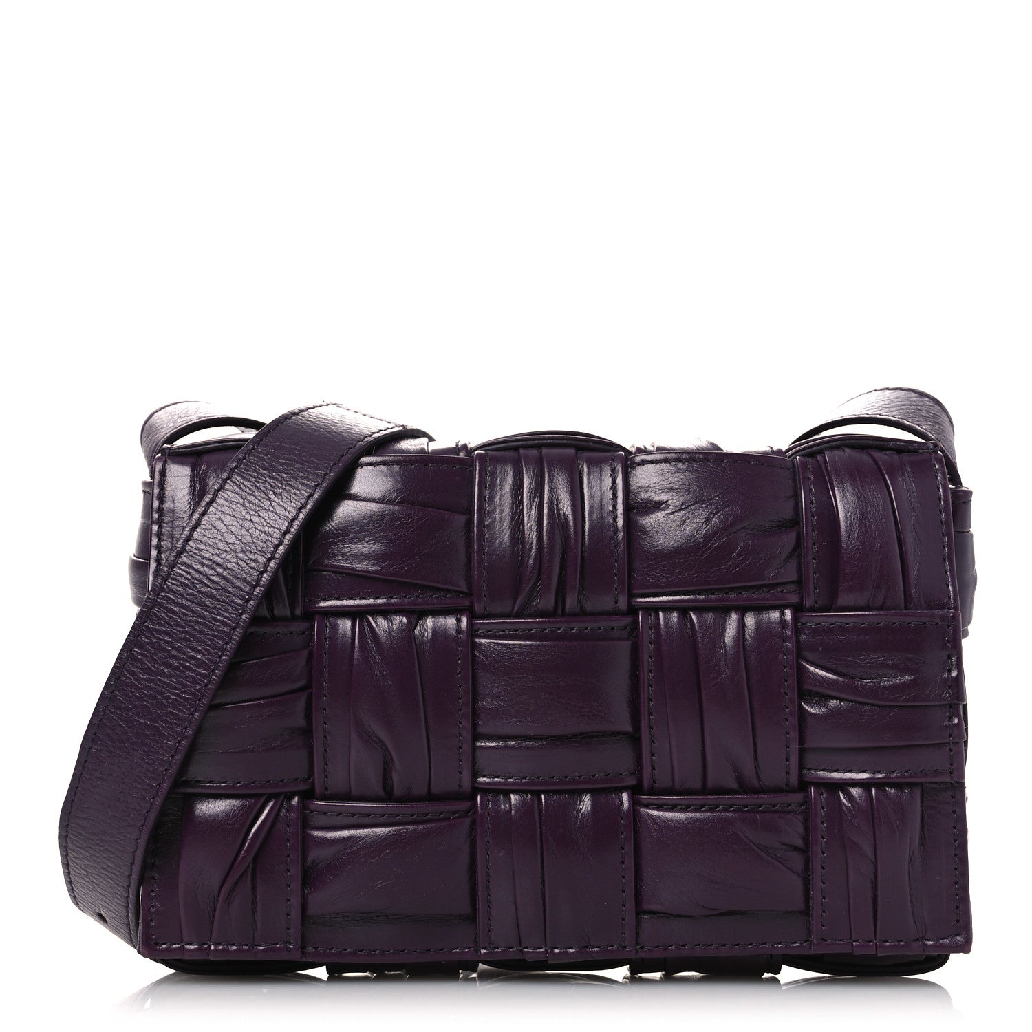 Bottega Veneta Calfskin Intreccio Plisse Cassette Crossbody Bag Dark Mystic 1 of 11