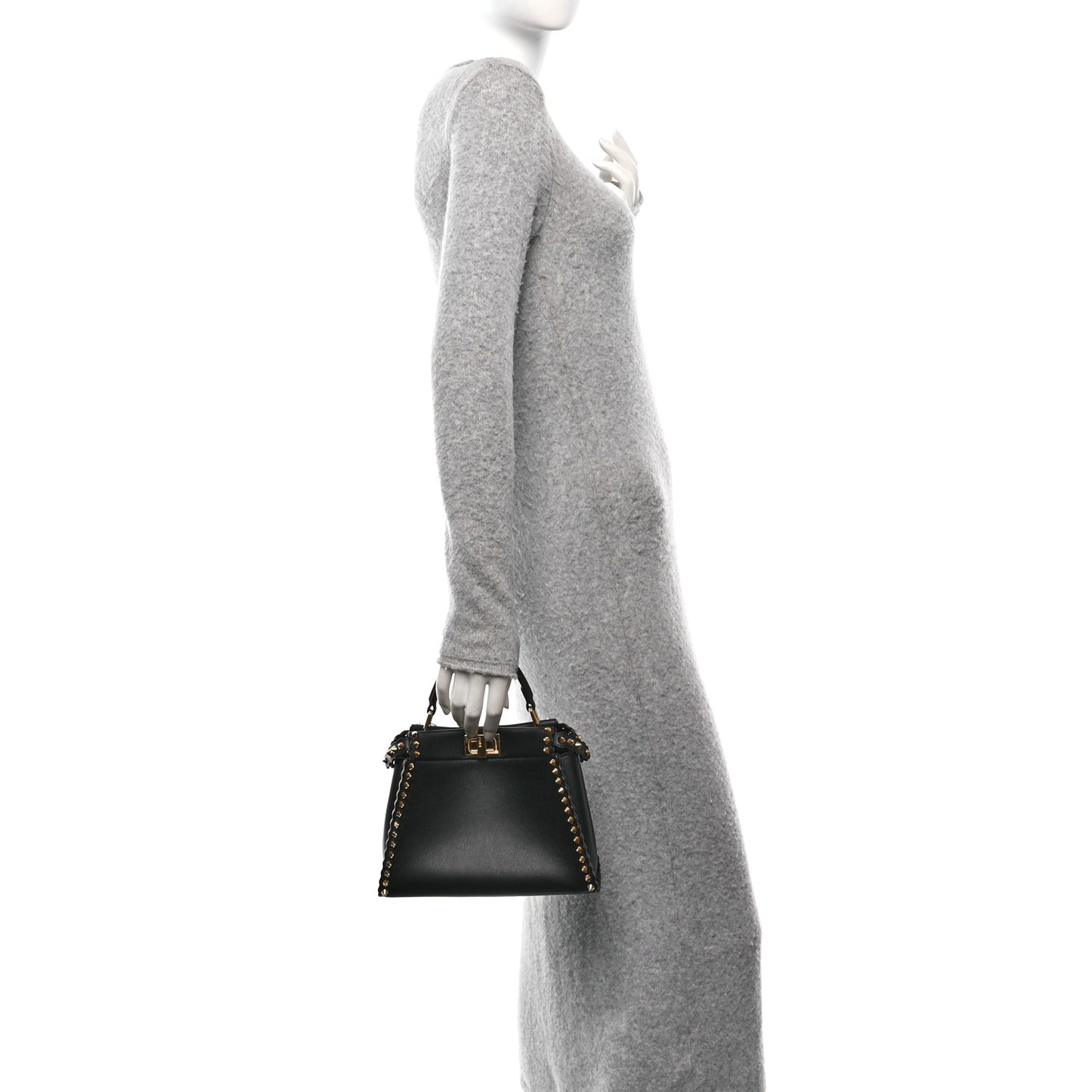 Vitello Seta Shiny Nappa Scalloped Studded Mini Peekaboo Iconic Satchel Black