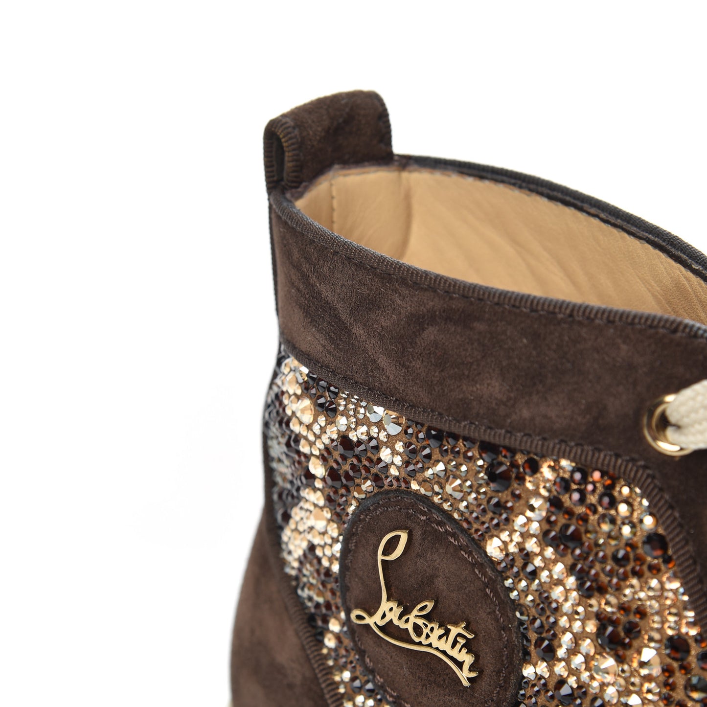 Suede Crystal Leopard Print Flat Sneakers 38 Brown