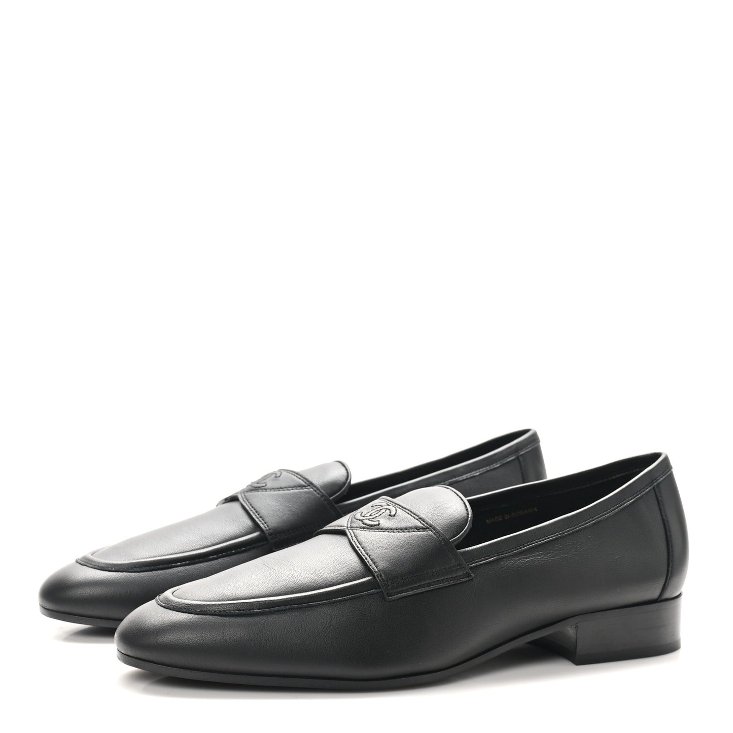 Lambskin Mens Stitched CC Loafers 42 Black